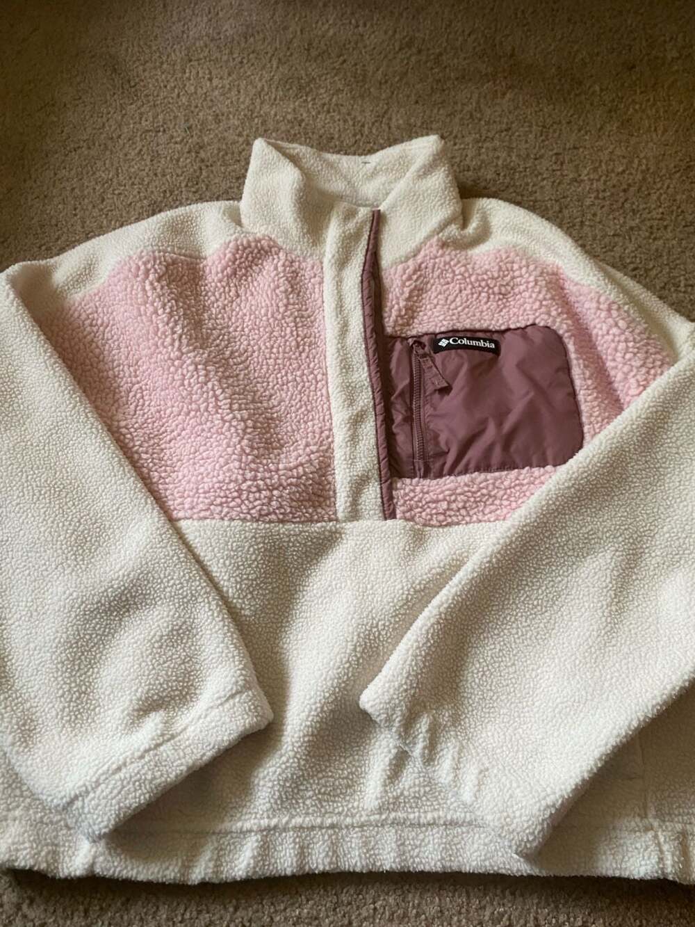 Columbia Lodge Sherpa Pullover Fleece Size XL Pink White